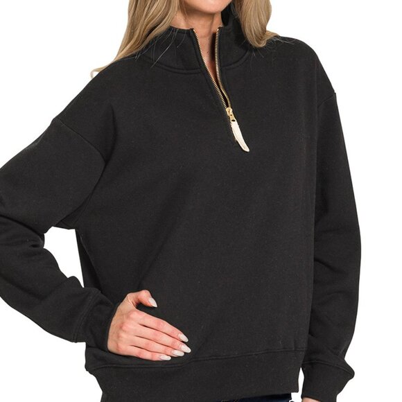 Zenana‎ Fleece Half Zip Sweatshirt - Picture 3 of 3